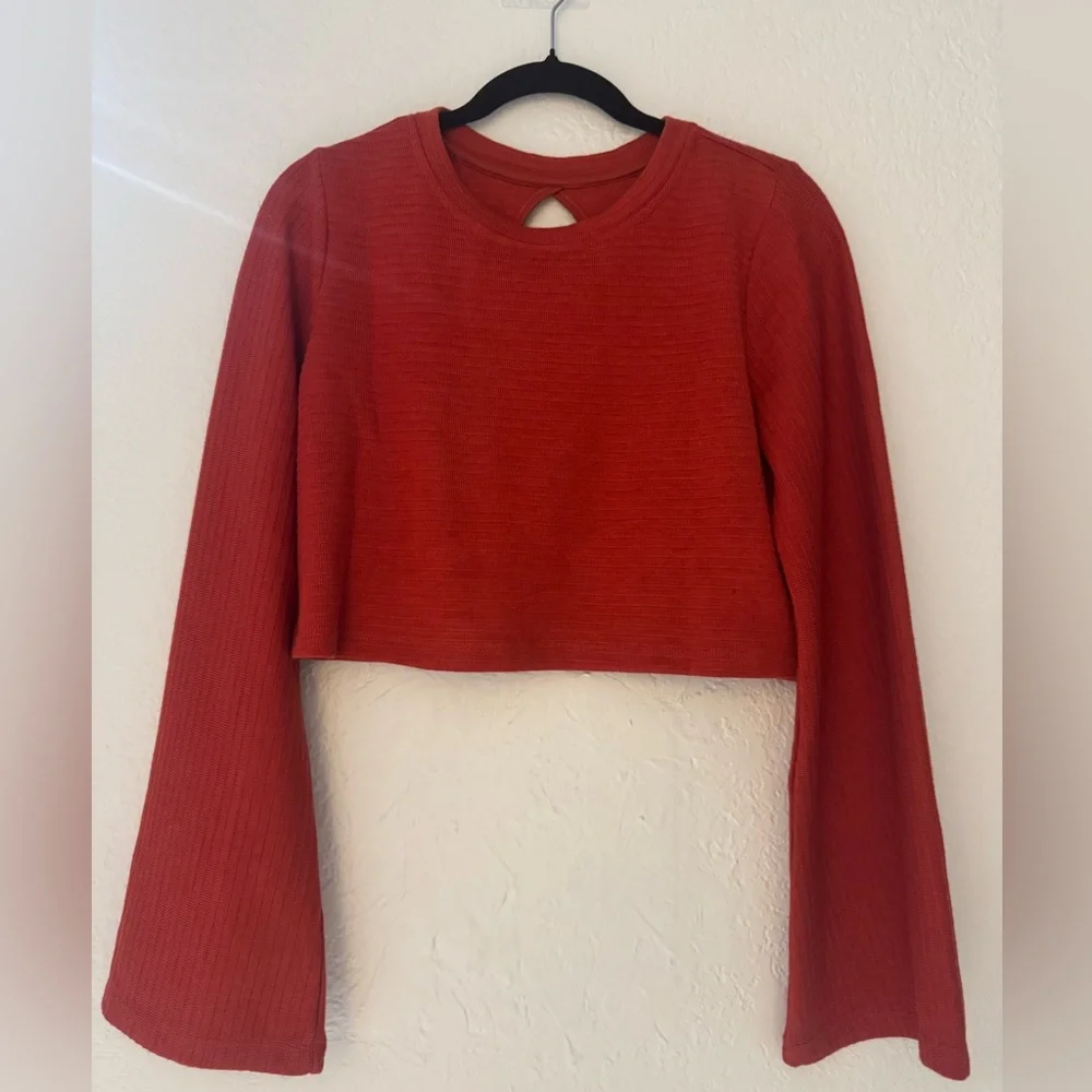 Band of The Free Alize Rust Long Flare Sleeve Crop Top with Backside Keyhole